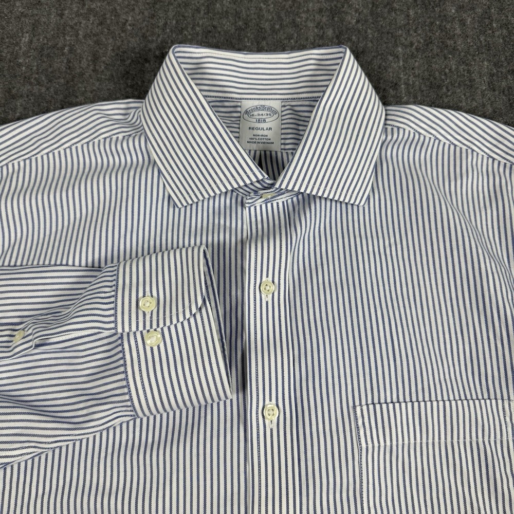 Brooks Brothers 1818 Men's Dress Shirt 16 34/35 Regular Fit Blue White Stripe